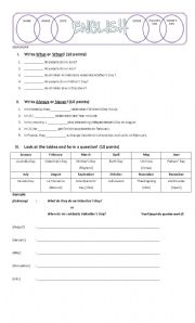 English worksheet: months and holidays