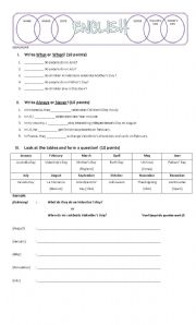 English Worksheet: months and holidays