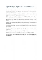 English Worksheet: Topics for conversation