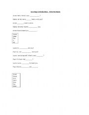 English worksheet: Basic Greetings - Fill in the Blanks