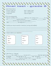 English worksheet: final test in grade 5