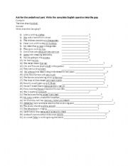 English worksheet: Ask for the underlined part-English questions