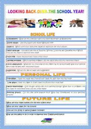 English Worksheet: LOOKING BACK OVER THE SCHOOL YEAR!