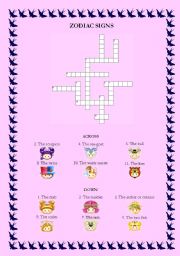 English Worksheet: Zodiac Signs Crossword