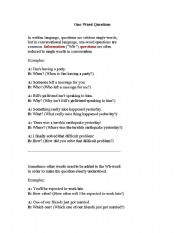 English Worksheet: Short one-word questions