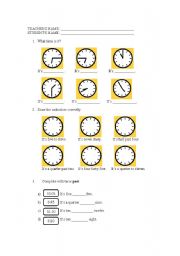 English Worksheet: Hours