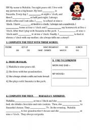 English Worksheet: Mafaldas routine