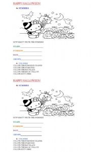  HALLOWEEN WORKSHEET WITH COLOURS AND NUMBERS