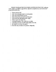 English worksheet: Diagramming Sentences