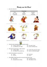 English Worksheet: Beauty and the Beast worksheet - part 1 of 2