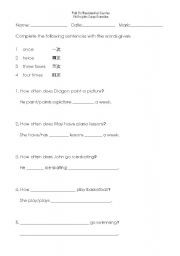 English worksheet: How Often Exercise