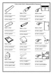English Worksheet: Objects of the classroom - Demostrative Pronouns
