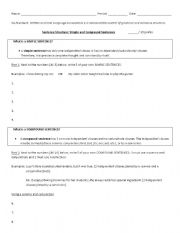 English Worksheet: Simple & Compound Sentences Worksheet