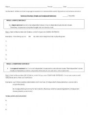 English worksheet: Simple & Compound Sentences Worksheet