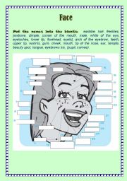 English Worksheet: Face Features (with Keys)