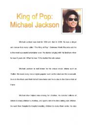 English Worksheet: King of Pop Reading comprehension