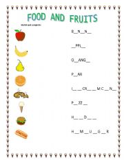 English Worksheet: Fruits and Food