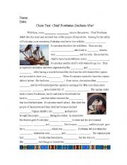 English worksheet: pocahontas cloze test