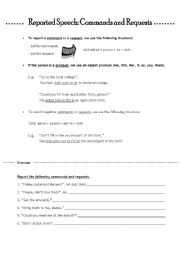 English worksheet: Reported Speech Commands and Requests