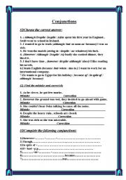English worksheet: good exercises on Conjuctions