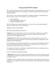 English Worksheet: personal swot analysis