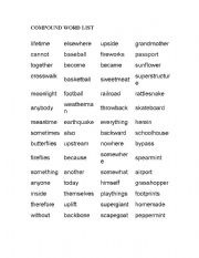 English Worksheet: Compound Word List