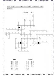 English Worksheet: Numbers Crossword Puzzle.