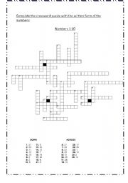 Numbers Crossword Puzzle.