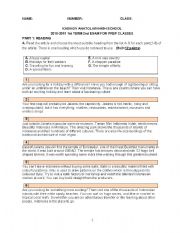 English worksheet: exam for high school students
