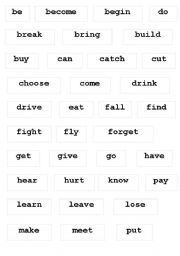 English Worksheet: IRREGULAR VERBS BINGO