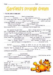 English Worksheet: Garfields strange dream