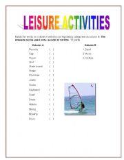 English Worksheet: LEISURE ACTIVITIES MATCHING