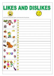 English Worksheet: Likes and Dislikes