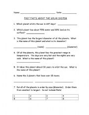 English Worksheet: Fast Facts About the Solar System