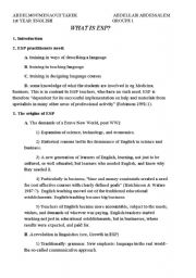 English worksheet: what is esp ?