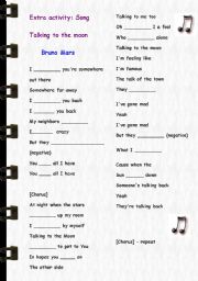 English Worksheet: Filling in activity - Song : Talking to the moon (Bruno Mars)  - With answer key