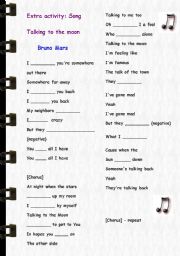 Filling in activity - Song : Talking to the moon (Bruno Mars)  - With answer key