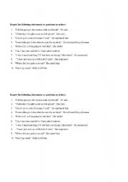 English worksheet: reported speech