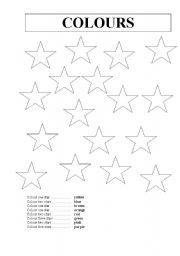 English worksheet: colour the stars