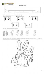 English worksheet: numbers and colors