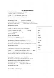 English worksheet: Kelly Clarkson - Because of You worksheet