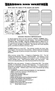 English Worksheet: SEASONS READING COMPREHENSION