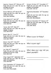 English Worksheet: star sign