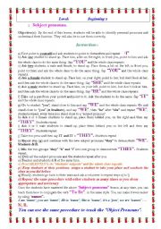 English Worksheet: Subject Object  Adjectives Pronouns and Possessive Adjectives