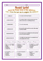 English Worksheet: PHRASAL VERBS PRACTICE 04! --*-- DEFINITIONS + EXERCISE --*-- BW INCLUDED --*-- FULLY EDITABLE WITH KEY! (RE-UPLOADED DUE TO THE PROBLEM ON APRIL, 28th)