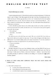 English Worksheet: 9th Grade Test - Smoking