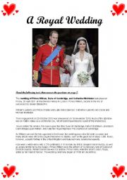 English Worksheet: Kate and William - A Royal Wedding 