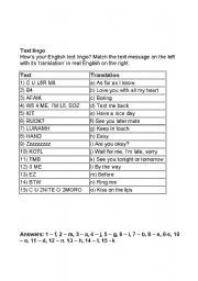 English Worksheet: Text Lingo