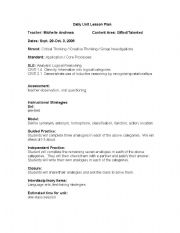 English Worksheet: analogies lesson plan