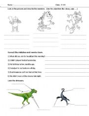 English Worksheet: monsters and dinosaurs